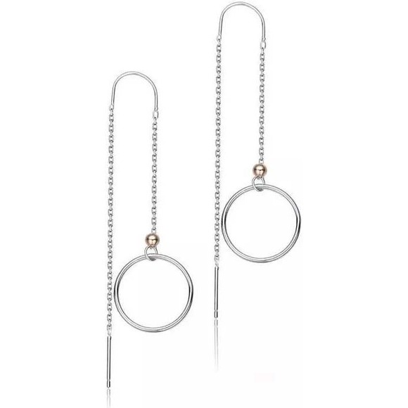 Genevive Sterling Silver Two-Tone White & 18K Rose Gold Plated Dangle Earrings